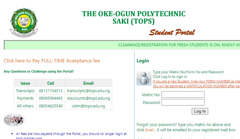 Oke Ogun Poly admission list